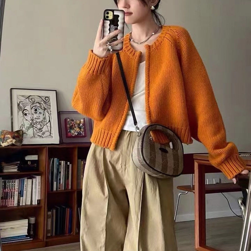 Autumn And Winter New Loose Gray Cropped Sweater Coat