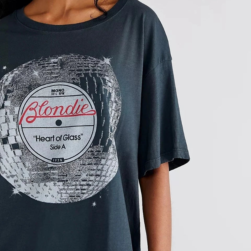 Women's Round Neck Loose Letter Circle Print Short Sleeves