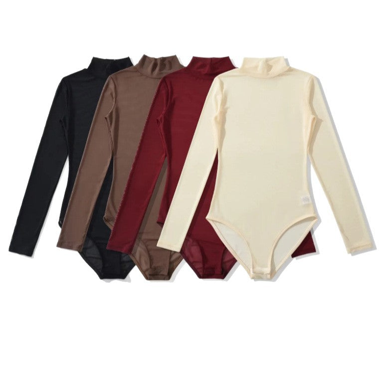 Women's Mesh Sheer Crew-Neck Long-Sleeve Jumpsuit
