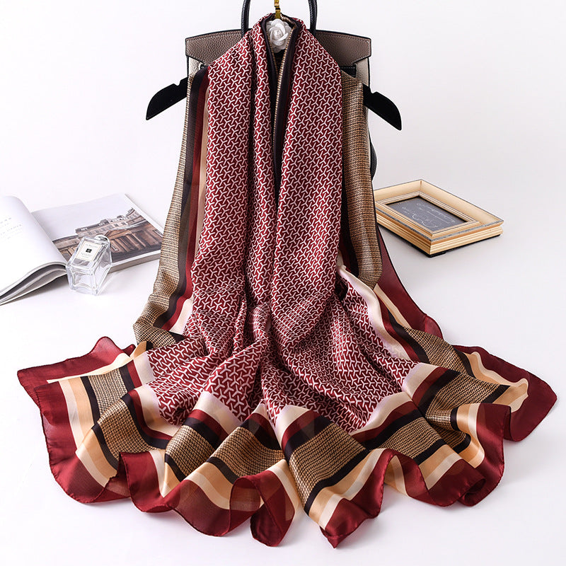 Faux Silk Letters Air Conditioning Shawl Oversized Beach Towel