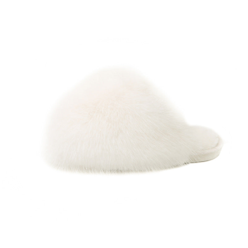 Kvinde Plus-size Ensfarvede Fluffy Store Pelsede Hjemmesko
