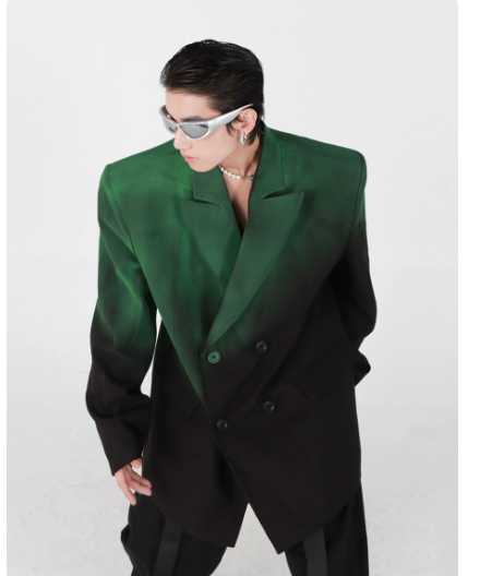 Niche Black-to-green Ombre Padded-shoulder Suit