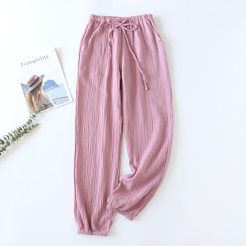 Summer Cotton Loose Home Trousers Crepe Pajama Pants
