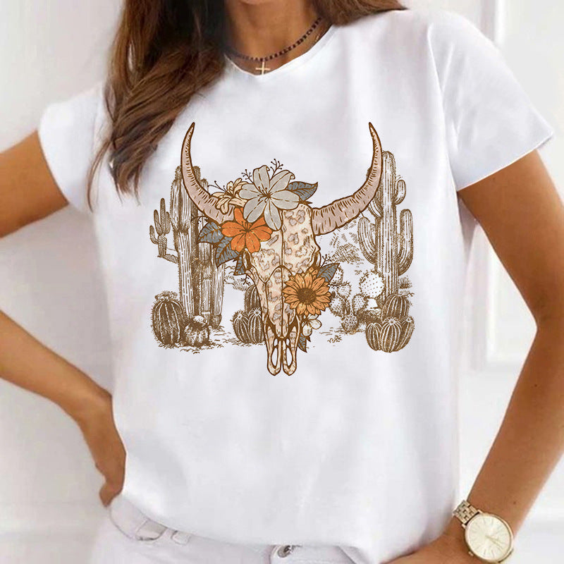 European And American Digital Printed Round Neck Sports T-shirt