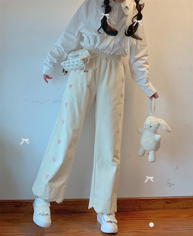 Japanese Soft Girl Ins Tide Love Print Straight Loose Jeans