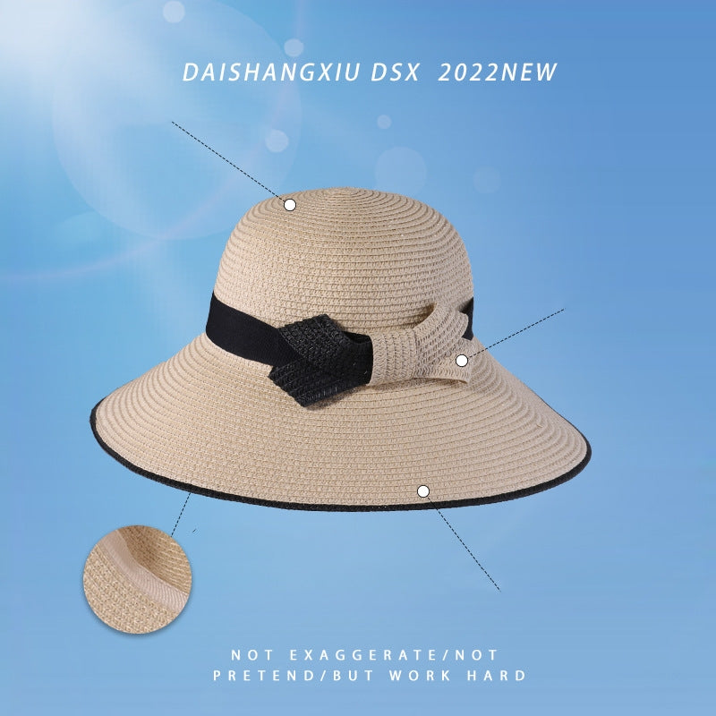 Spring And Summer Big Brim Straw Hat Fashion All-match Two-color Bow Breathable