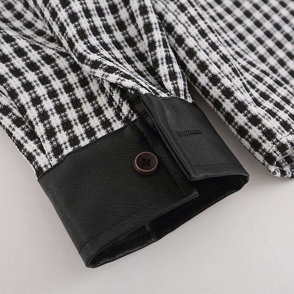 American Contrast Color Stitching Long-sleeved Shirt Men