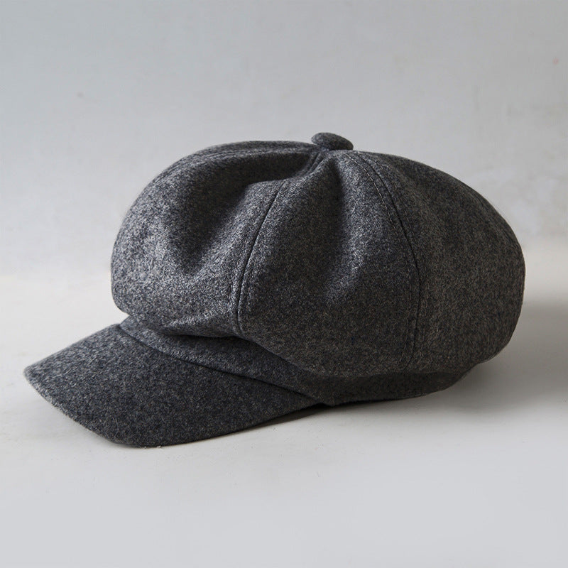 Woolen Beret Casual Versatile Octagonal Hat