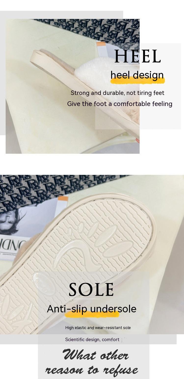 Cross Top Fur Flat Warm Plush Slipper
