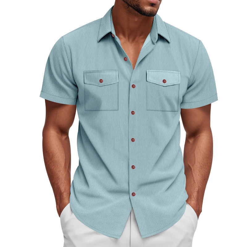 Loose Heavy Lapel Corduroy Workwear Short Sleeve Shirt