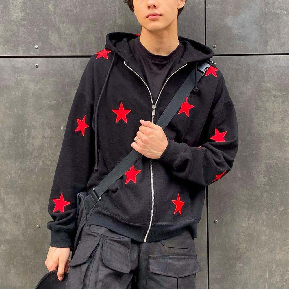 Jacket Female Tide Personality Embroidered Star Zip