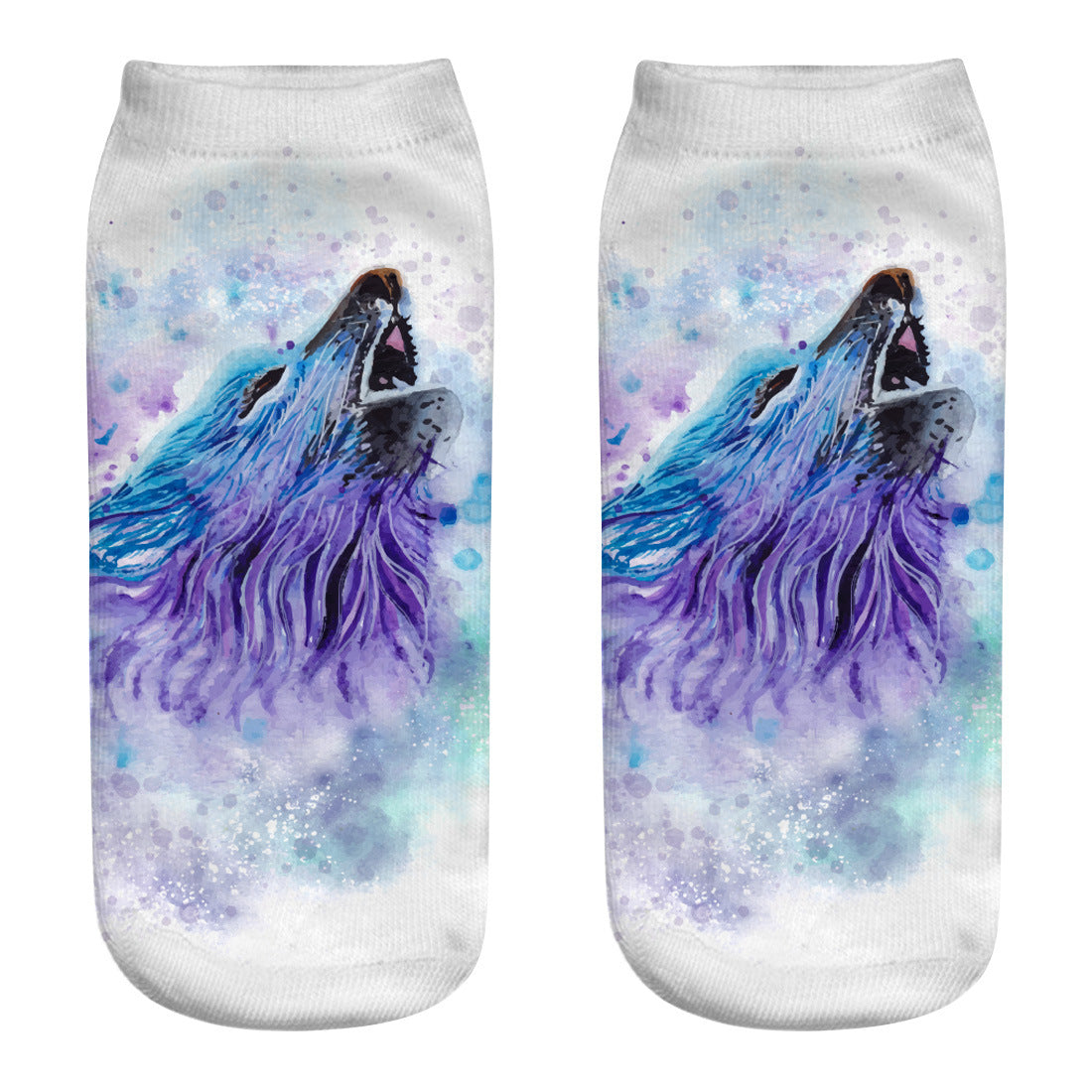 Printed Women's Socks Wolf Head 3D Printing Short Socks Creative Intention