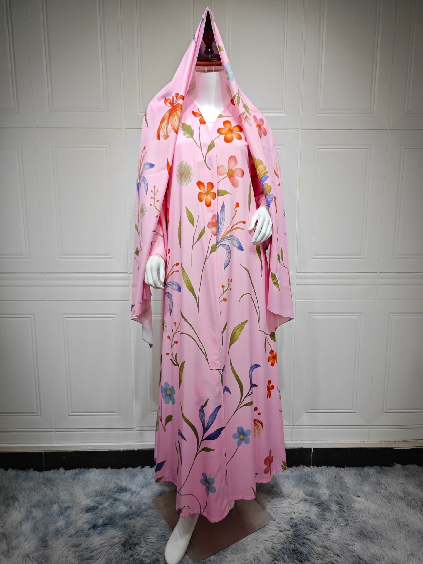 Womens Printed Two-Piece Set Long Robe With Hoodie Coat