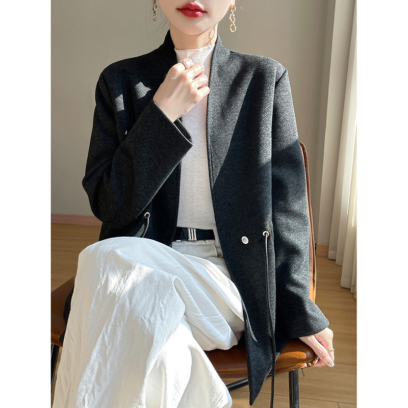 Cashmere  V-neck Knitted Small Suit Solid Color