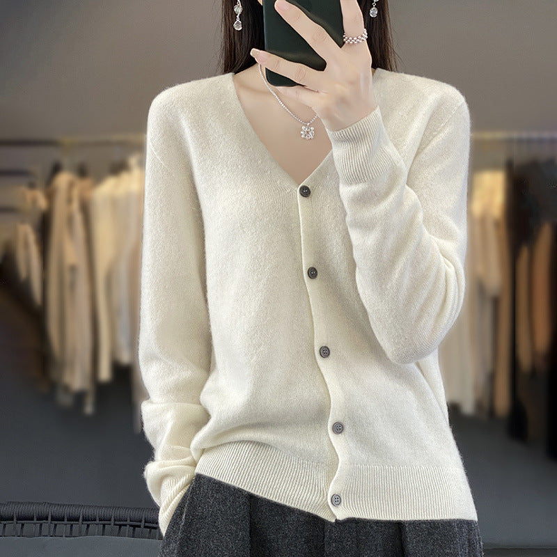 Women's V-neck Seamless Front Line Ready-made Garments Wool Cardigan