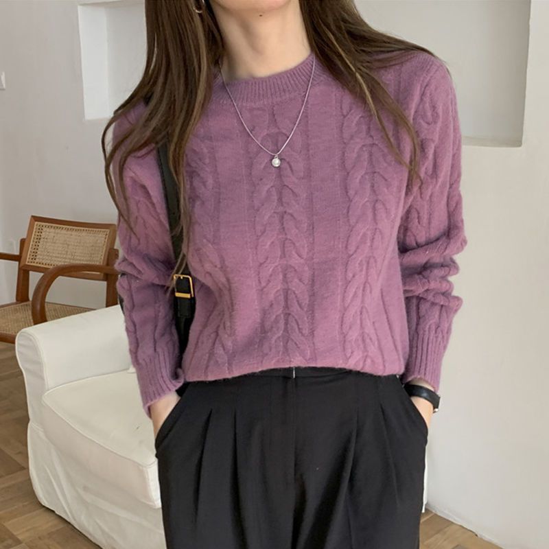 Women's Retro Twist Round Neck Sweater Western Style Leisure Loose Pullover