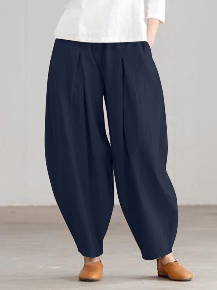 Women's Simple Casual Cotton And Linen Harem Wide-leg
