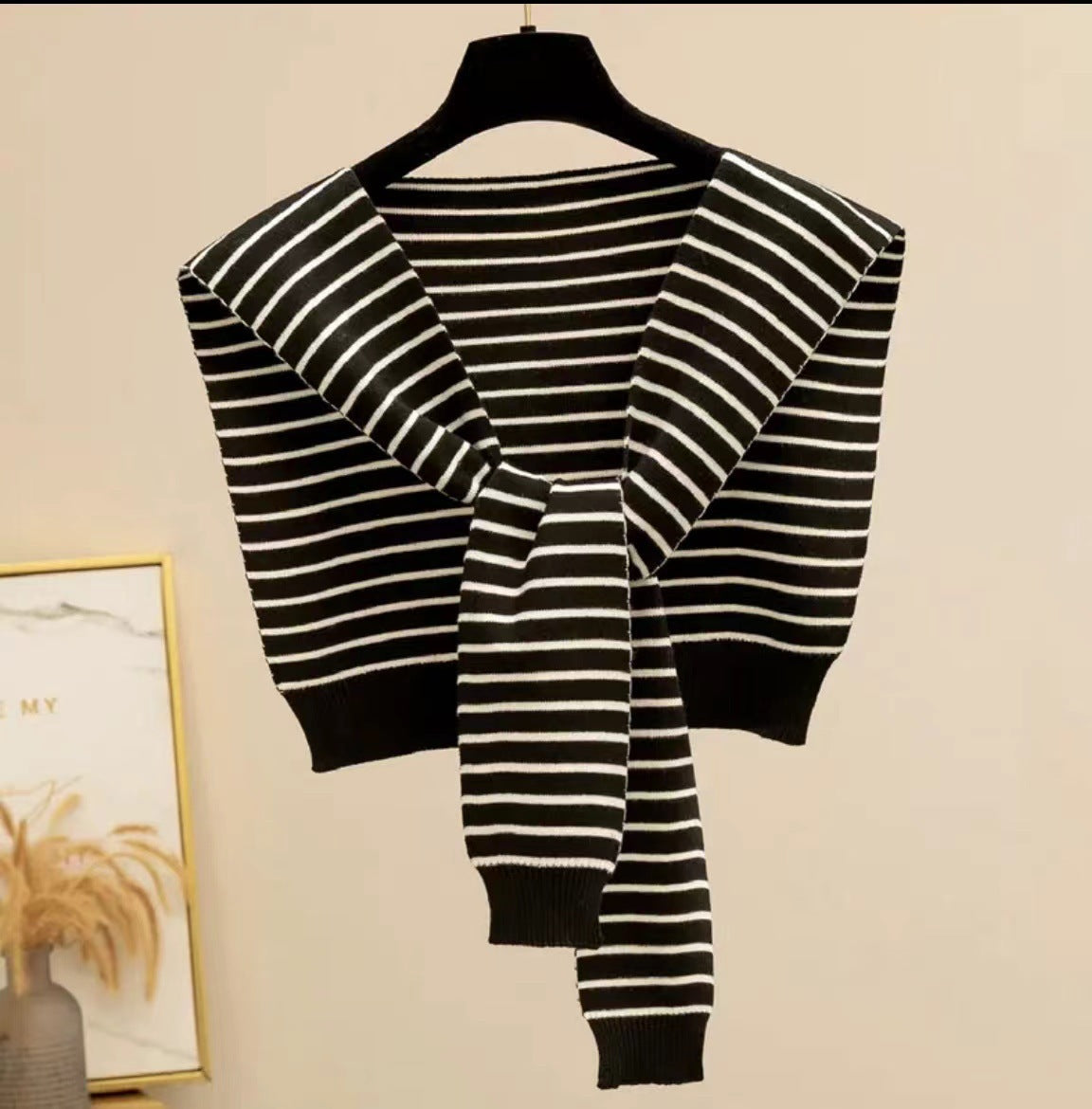 Knitted Striped Shawl Outer Match High-end