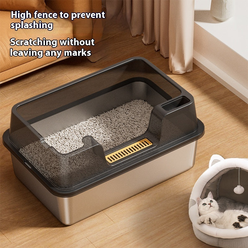 Stainless Steel Litter Box Open Deepening Semi-closed