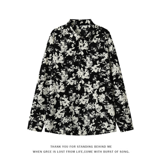 Mens Ice Silk Printed Long-Sleeve Shirt