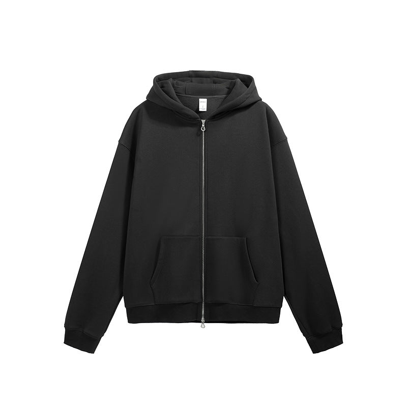 Flame Single-layer Fleece-lined Hooded Jacket Solid Color Double-headed Zipper Jacket