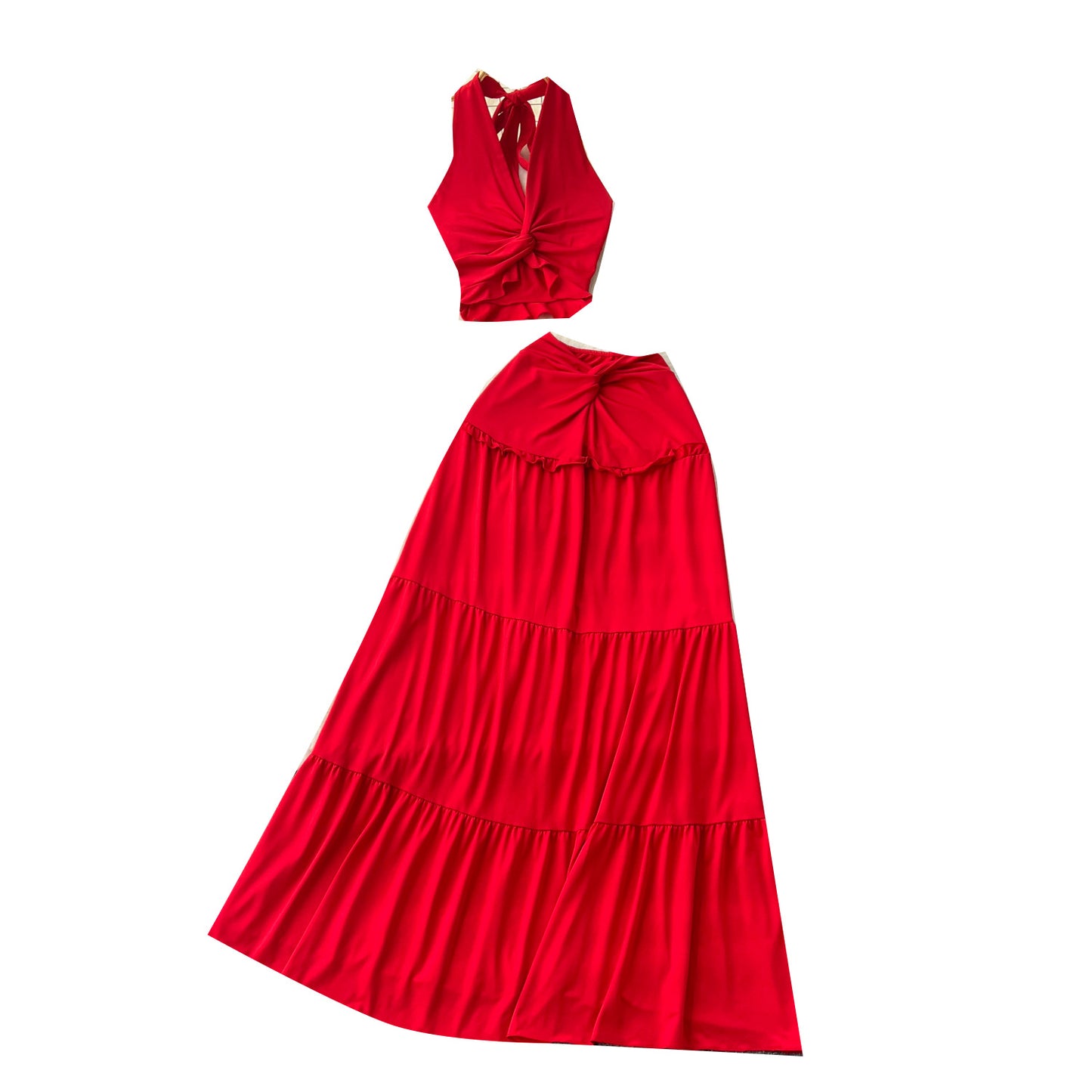 Sexy V-neck Halter Top With A High-waisted Skirt