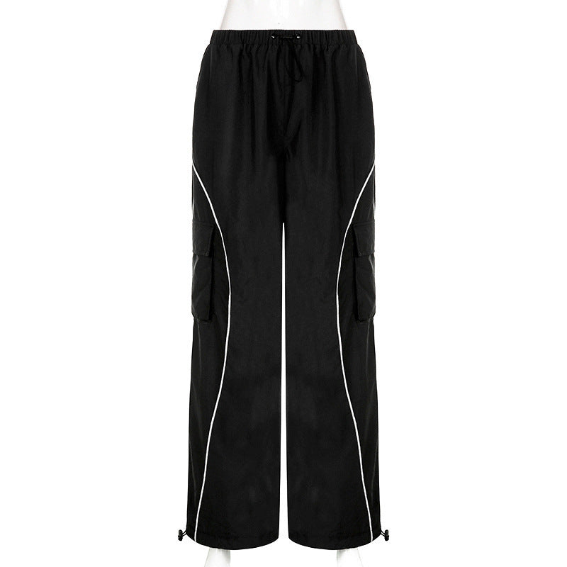 Skinny Black Sports Pants Functional Retro High Waist Loose All-matching