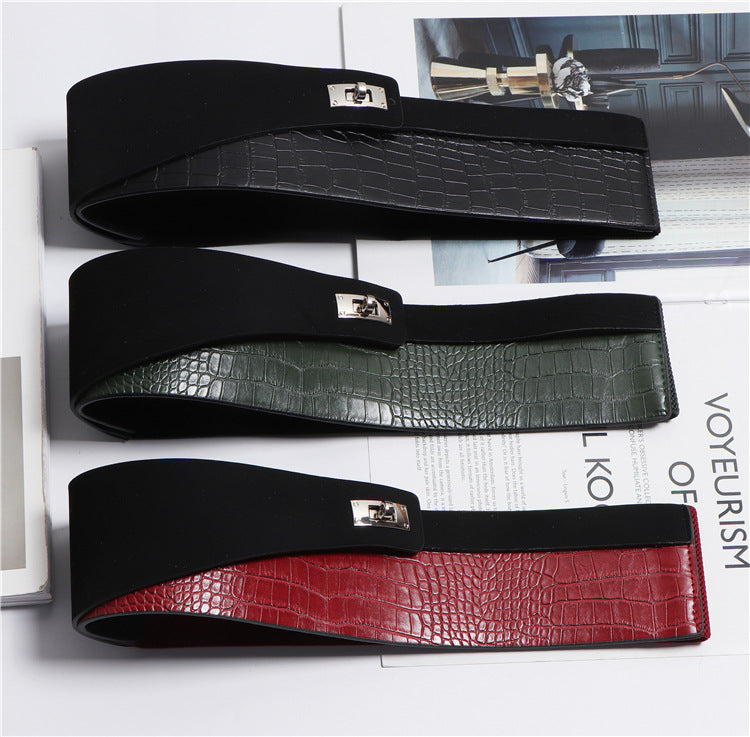 Fashion All-match Snake Pattern Stitching PU Leather Belt