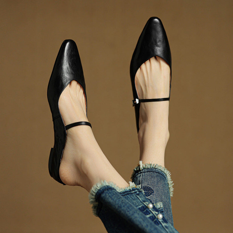 Summer New Women's Closed Toe Cowhide Slippers