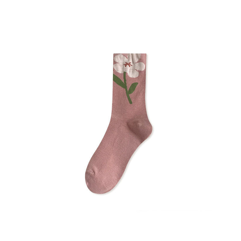 Women's Retro Mid-calf Length Three-dimensional Flower Socks