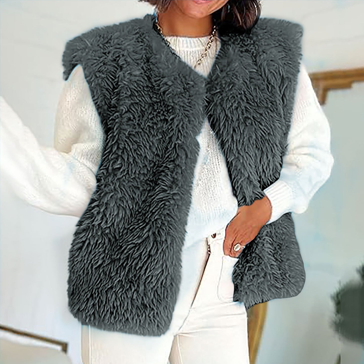 Women's Plush Vest Sleeveless Women's Fashion Tops