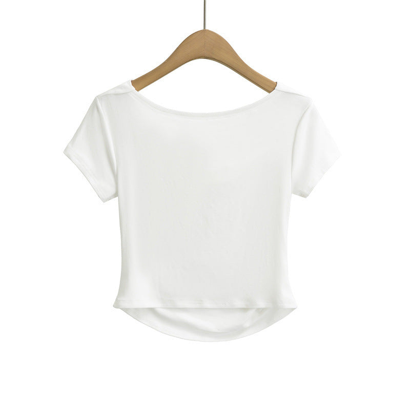 Graceful European And American Style Swing Collar Base Knitting Short Sleeve
