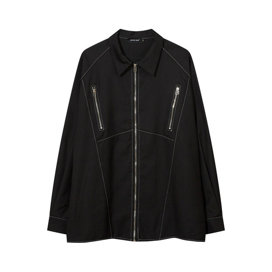 Loose Topstitching Lapel Shirt Coat