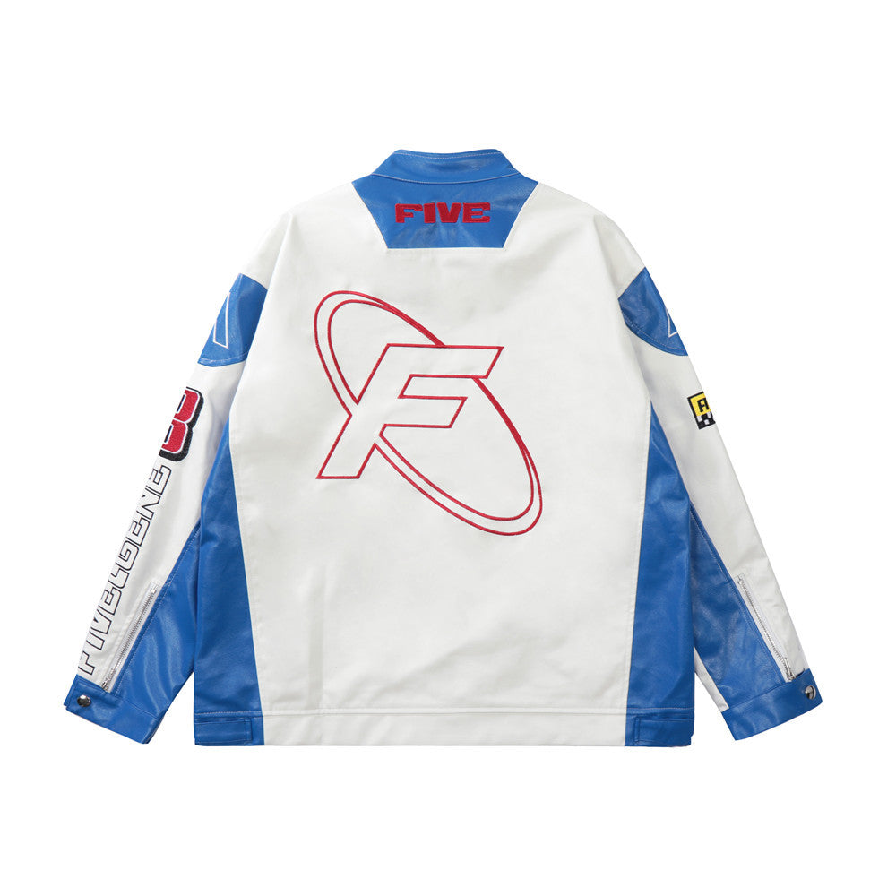 National Fashion American Color Matching PU Leather Jacket