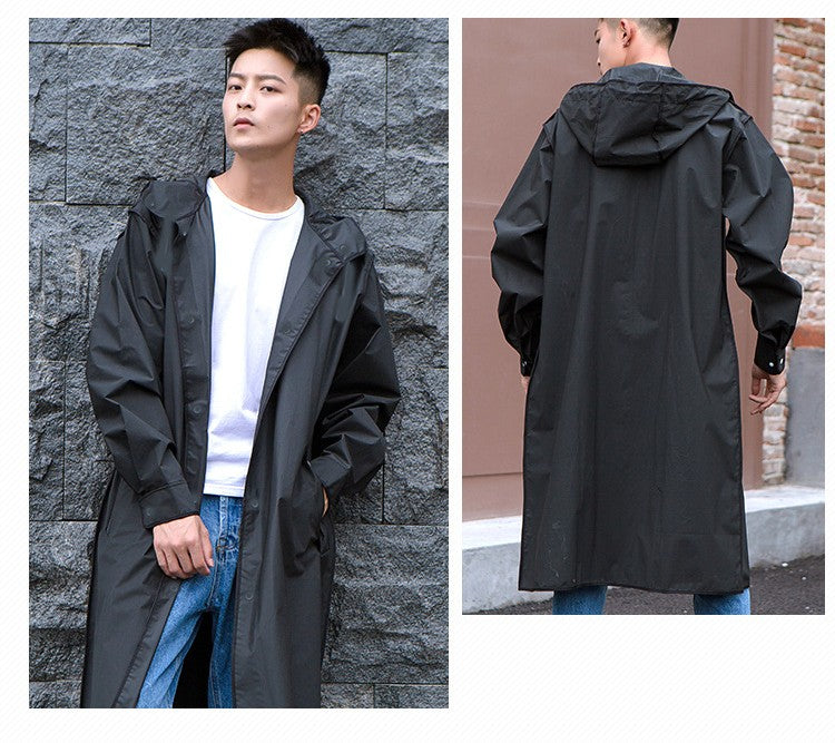 Mid-length Raincoat Black EVA Material Hiking Outdoor Travel Male