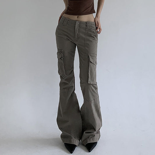 Loose Leisure Workwear Pocket Slimming Low Waist Straight-leg Pants Women