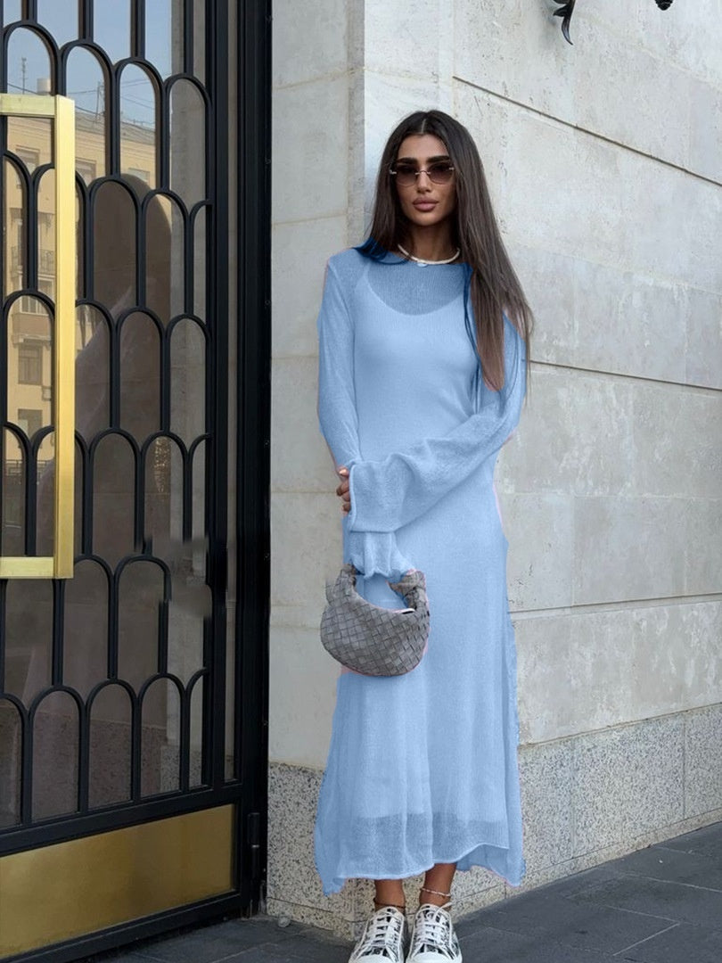 See-through Slim-fit Dress Vest Two-piece Set