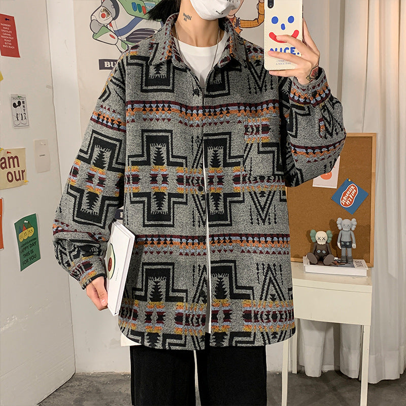 Hong Kong Style Poster Wall Loose Woolen Coat Plus Size Men