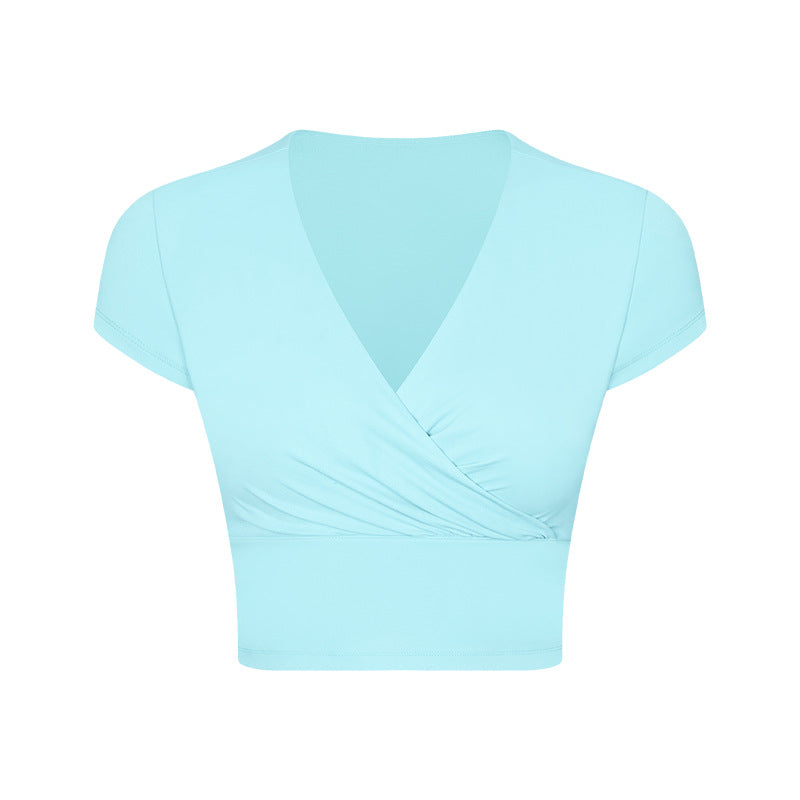 Nylon Cross Pleated Sexy V-neck Sports Short Sleeve With Chest Pad