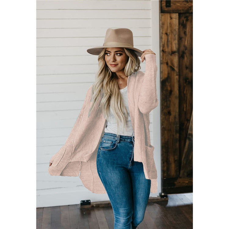 Langærmet Flerfarvet Double Bag Cardigan Sweater i Plus Size