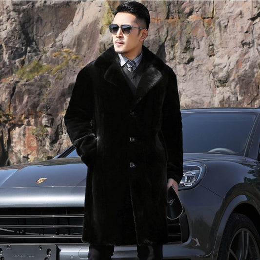 Men's Thick Mid-length Faux Leather Jacket