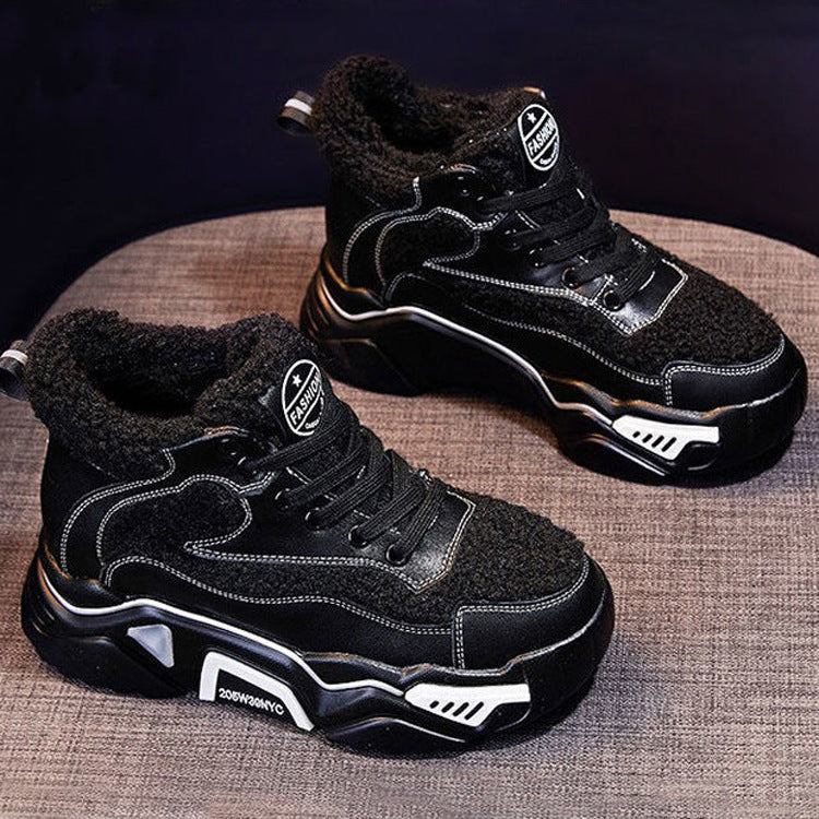 Women's Wedge Round Toe Fleece Warm Sports Padded Shoes