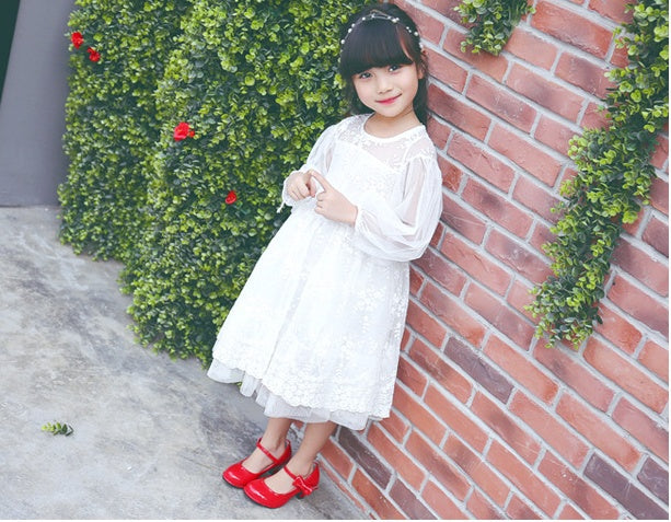 Fashion Girls' Solid Color High Heel Casual Leather Shoes