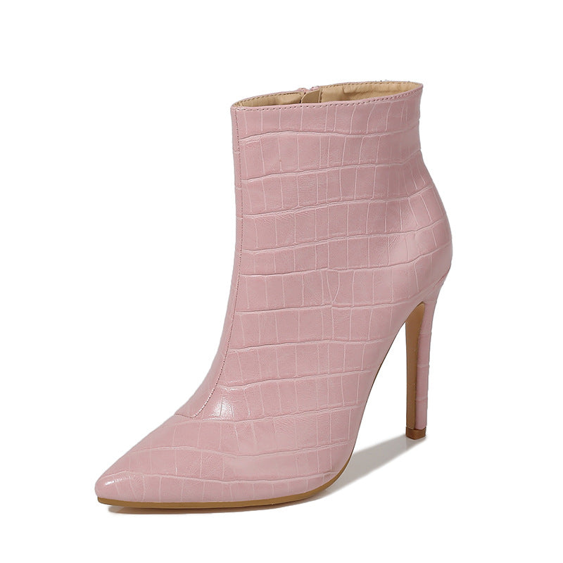 Pointed Stiletto Heel Snakeskin Print Women's Back Zipper Boots