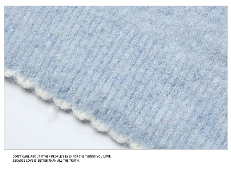Milk Blue Sausage Dog Jacquard Round Neck Sweater