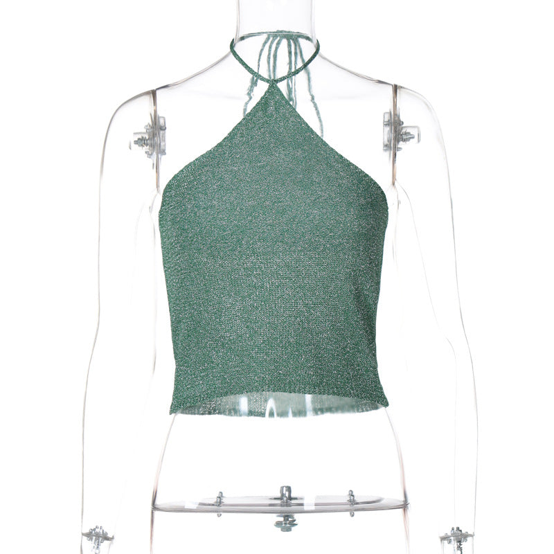 Solid-color, Versatile, Form-fitting Knit Camisole With A Wrap-style Bust And Halter Neck