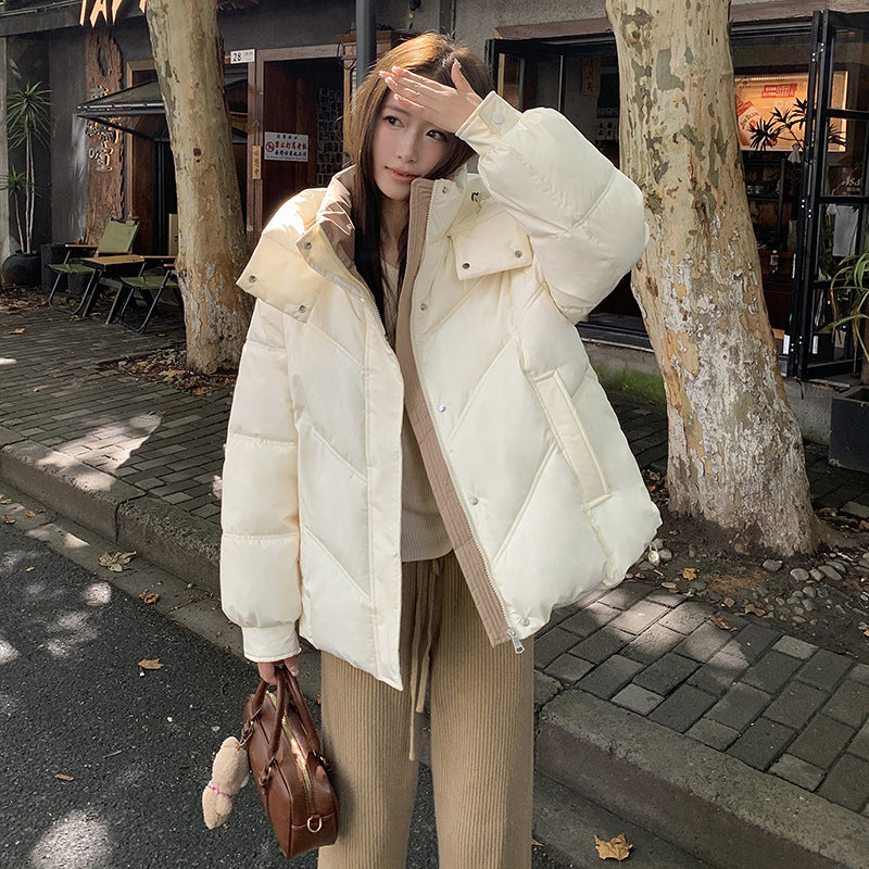 Short Cotton Jacket Women's Warm Hooded Windproof Cotton-padded Jacket