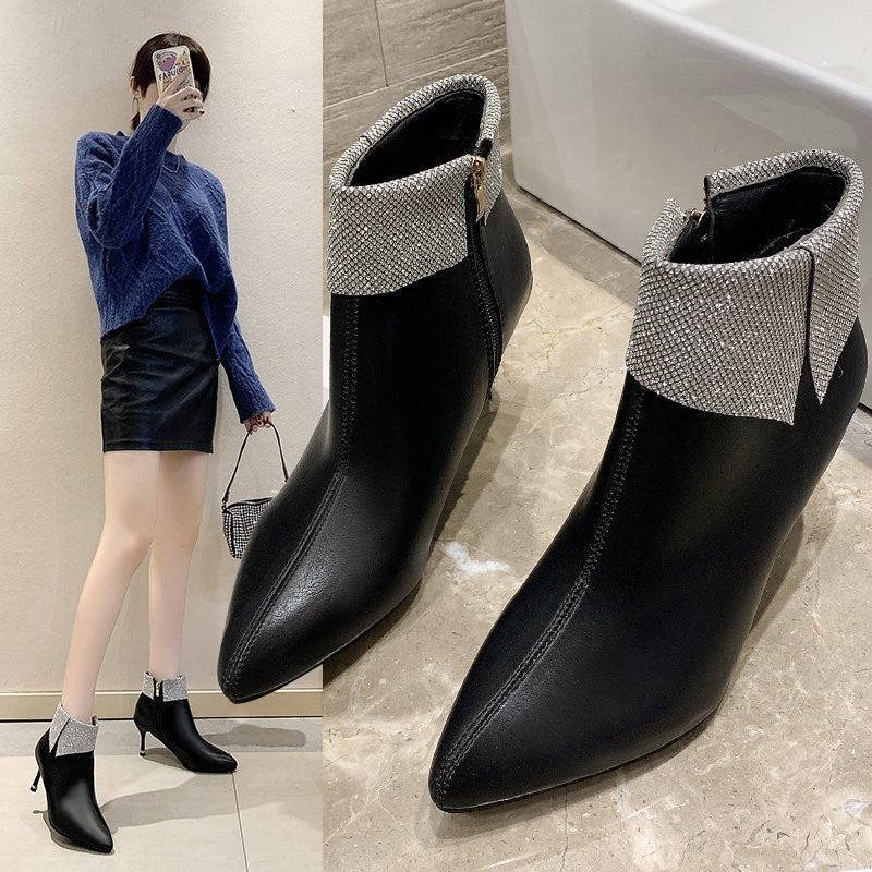 Women's Pointed Side Zipper Stiletto Ankle Boots