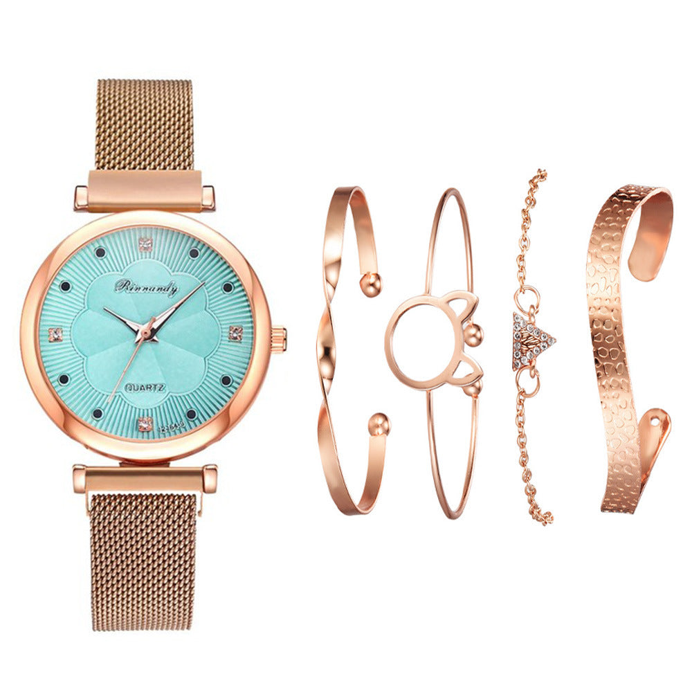 Cross-Border Niche Set Ladies Watch Fashion All-Match Alloy Mesh Strap Watch Factory Direct Stock