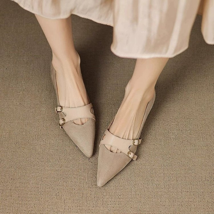 French-style Vintage Pointed-toe Low-cut Womens Flats